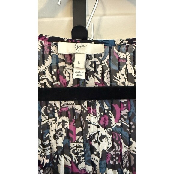 JOIE 100% Silk Paisley Bishop Sleeve Blouse Pleated Tasseled Boho Cottage Size L - Picture 9 of 12